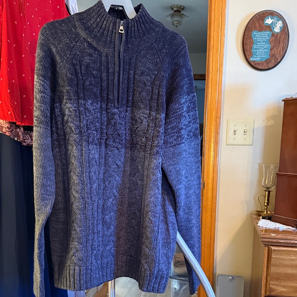 Men's Zip Up Sweater - Charcoal size L good cond. original weatherproof vintage